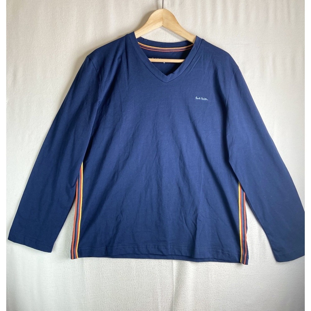 Paul Smith Starlux TopWomen M Organic Cotton V Neck Stripe Detail Minimalist